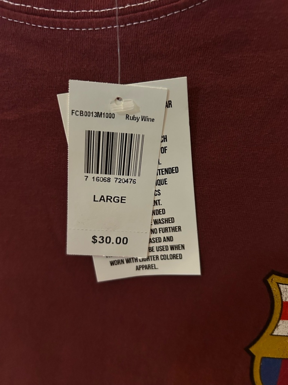 Barça Graphic Tee with Crest - Burgundy and Yellow. New with tags. Mens LG. - Picture 4 of 5